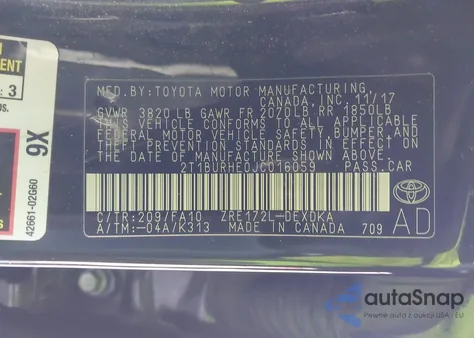 2018 Toyota Corolla L from USA, damaged, VIN 2T1BURHE0JC016059